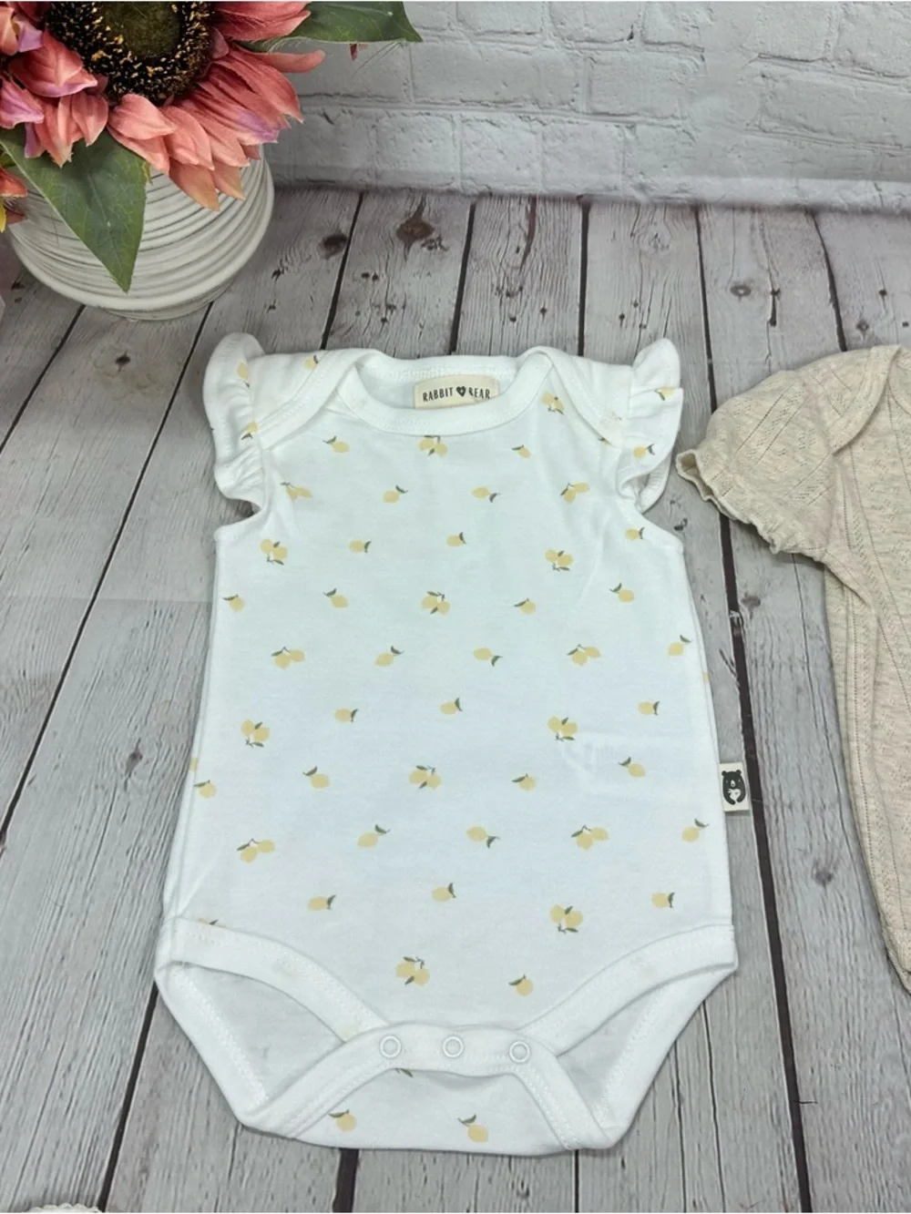 NWT Rabbit & Bear 3pc bodysuit 3-6M lemon cottagecore coquette summer sweetness